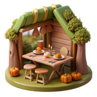 stunning classic Autumnal Table Setting in a Cozy Wooden Hut premium png