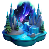 serene vintage Enchanted Winter Waterfall Aurora Borealis Fantasy detailed png