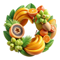 magnificent abstract Vibrant Tropical Fruit Wreath A 3D Render detailed png