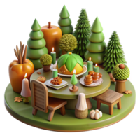 beautiful rustic Autumnal Feast A 3D Rendered Table Setting in a Forest 4K png