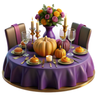 wonderful classic Autumn Harvest Table Setting Pumpkins, Candles, and Flowers high quality png