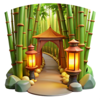 beautiful vintage Serene Bamboo Forest Path with Illuminated Lanterns authentic png