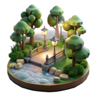 Evening Park Scene Bridge, Trees, and Lights png
