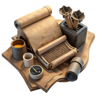 stunning contemporary Ancient Scrolls, Compass, Inkwell Exploration Discovery high quality png