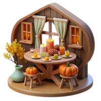 wonderful abstract Autumn Harvest Table Cozy 3D Render of Fall Scene original png