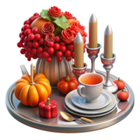extraordinary minimalist Autumn Harvest Table Setting Candles, Pumpkins, and Tea authentic png