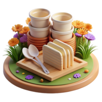 dramatic rustic Spring Breakfast Table Setting with Toast and Cups professional png