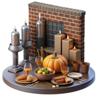 elegant abstract Autumn Harvest Table Setting with Candles and Fireplace professional png