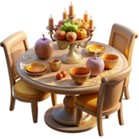 elegante abstrato elegante jantar mesa configuração com velas e fruta Alto qualidade png