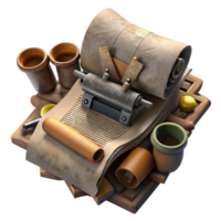 serene minimalist Ancient Writing Desk with Scroll and Inkwells original png