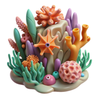 beautiful classic Vibrant 3D Coral Reef Scene Ocean Life, Underwater World, Sea Plants, Aquatic Ecosystem authentic png
