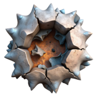 Fractured Orb Abstract 3D Render of Rusted Core png