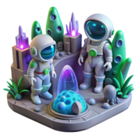 Astronauts Exploring Alien Planet 3D Render png
