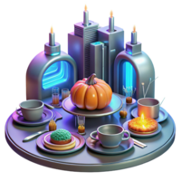 wonderful contemporary Futuristic Autumn Table Setting with Pumpkin authentic png