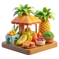 extraordinary creative Tropical Fruit Stand A 3D Render of Exotic Fruits high quality png