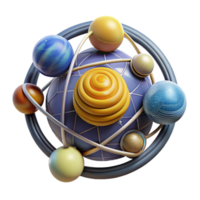 Abstract Planetary System 3D Render of Orbits and Spheres png