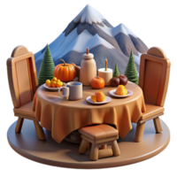 elegant creative Autumn Mountain Feast Table Setting with Pumpkins Treats authentic png