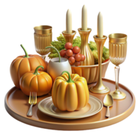 Autumn Harvest Table Setting Pumpkins, Candles, and Grapes png
