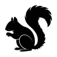 black silhouette of a squirrel set against a plain light gray background. vector