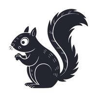 A stylized, black silhouette of squirrel against a plain white background. vector