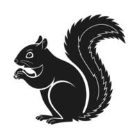 black silhouette of a squirrel, set against a plain white background. vector
