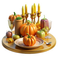 Autumn Harvest Table Setting Pumpkins, Candles, and Apples png
