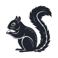 black silhouette of a squirrel is presented against a light gray background. vector
