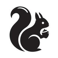 black silhouette of a squirrel is set against a light gray background. vector