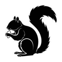 Stylish black and white silhouette of a squirrel holding a nut vector