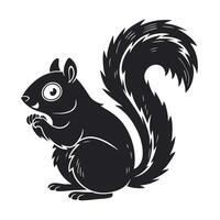 black silhouette of squirrel against a plain white background. vector