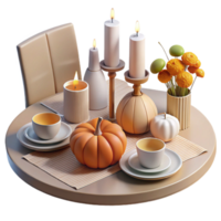 stunning minimalist Autumn Table Setting with Candles and Pumpkin high resolution png