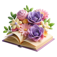 Floral Book A 3D Render of Flowers on an Open Book png