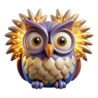 elegant rustic Sparkling Owl 3D Render of Cute Bird with Fireworks premium png