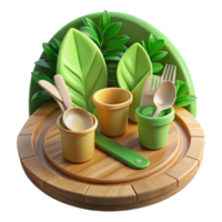 magnificent classic Eco-Friendly Utensils and Compostable Cups on Wooden Tray original png