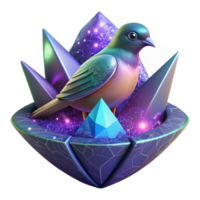 Cosmic Bird in Crystal Nest 3D Render png