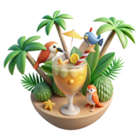 beautiful creative Tropical Cocktail with Birds and Palm Trees exclusive png