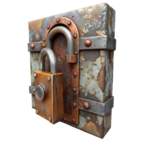 magnificent artistic Rusty Metal Box with Padlock Secure Storage Concept high quality png