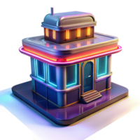 Neon Retro Building 3D Model Render png