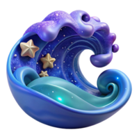 dramatic rustic Celestial Wave 3D Render of a Dreamy, Starlit Ocean high quality png