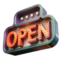 serene contemporary Illuminated Open Sign Retro Design, 3D Render authentic png