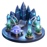 dramatic modern Crystalline Garden Oasis 3D Render of Serene Fantasy Scene authentic png