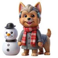 beautiful rustic Cute Puppy Snowman Winter Holiday Scene high quality png