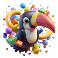 3D Toucan Bird in Colorful Abstract World png