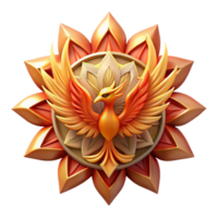 dramatic abstract Phoenix Sun Medallion 3D Render of Mythical Bird high quality png