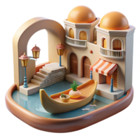 wonderful artistic Mediterranean Canal Scene 3D Render of Charming Architecture genuine png