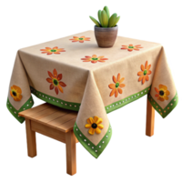 vibrant traditional Floral Tablecloth with Green Trim, Square Table Setting premium png