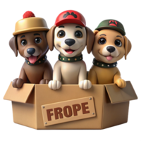 elegant abstract Three Adorable Puppies in a Cardboard Box 4K png