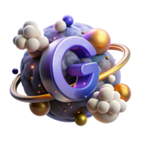 Abstract 3D Planet with Letter G and Orbits png