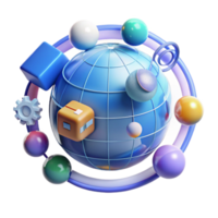 Global Network 3D Render of Interconnected Objects png