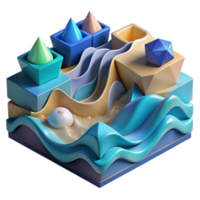 magnificent rustic Abstract 3D Shapes Ocean Waves, Geometric Forms, and Coastal Scene detailed png